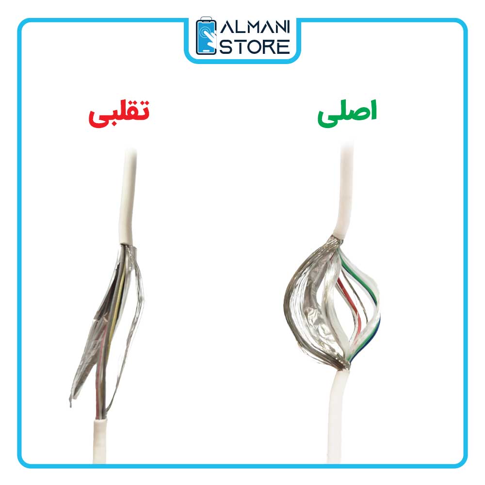 رشته سیم های داخل کابل شارژ اصلی سامسونگ در مقایسه با نمونه تقلبی آن